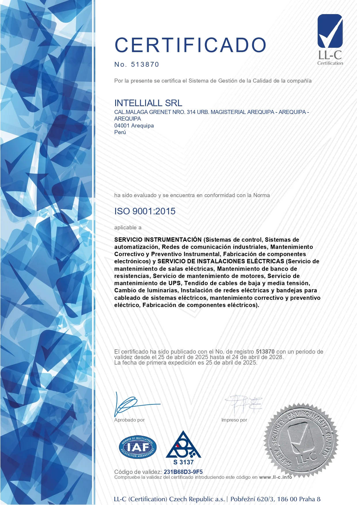 Certificación ISO 9001 Intelliall